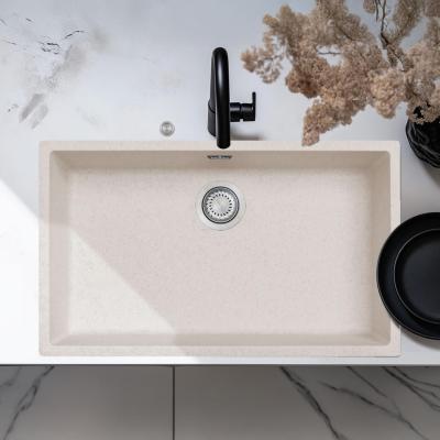 Ausmann Fibre nisip alb chiuvetă mare 70x40cm sub-montaj, supramontaj și montaj la nivel cu dop automat din oțel inoxidabil 1208971935
