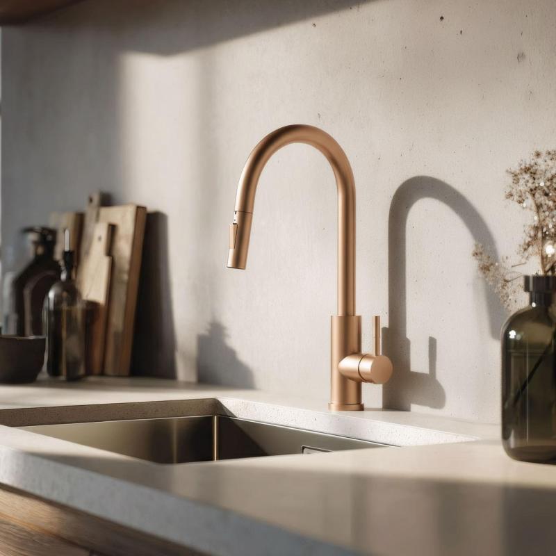 Pure.Sink Elite Steel Stream-S robinet de bucătărie PVD cupru cu gură de scurgere extensibilă PS8045-62