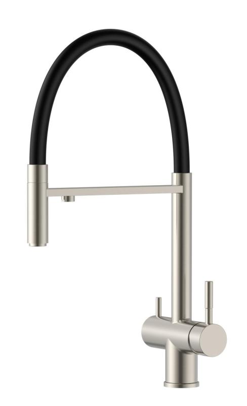 Pure.Sink Elite Steel Flex Robinet de bucătărie din oțel inoxidabil cu 3 căi, cu ieșire flexibilă și apă filtrată PS8110-02