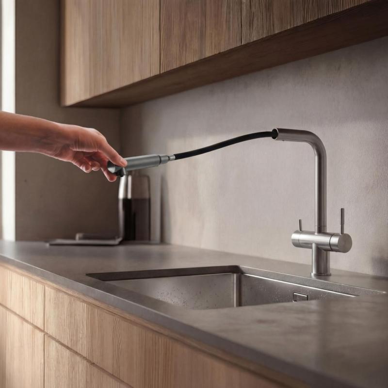 Pure.Sink Elite Steel Clear-S RVS Robinet de bucătărie cu 3 căi, cu ieșire extensibilă și apă filtrată PS8120-02