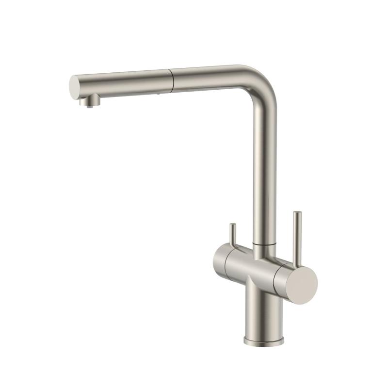 Pure.Sink Elite Steel Clear-S RVS Robinet de bucătărie cu 3 căi, cu ieșire extensibilă și apă filtrată PS8120-02