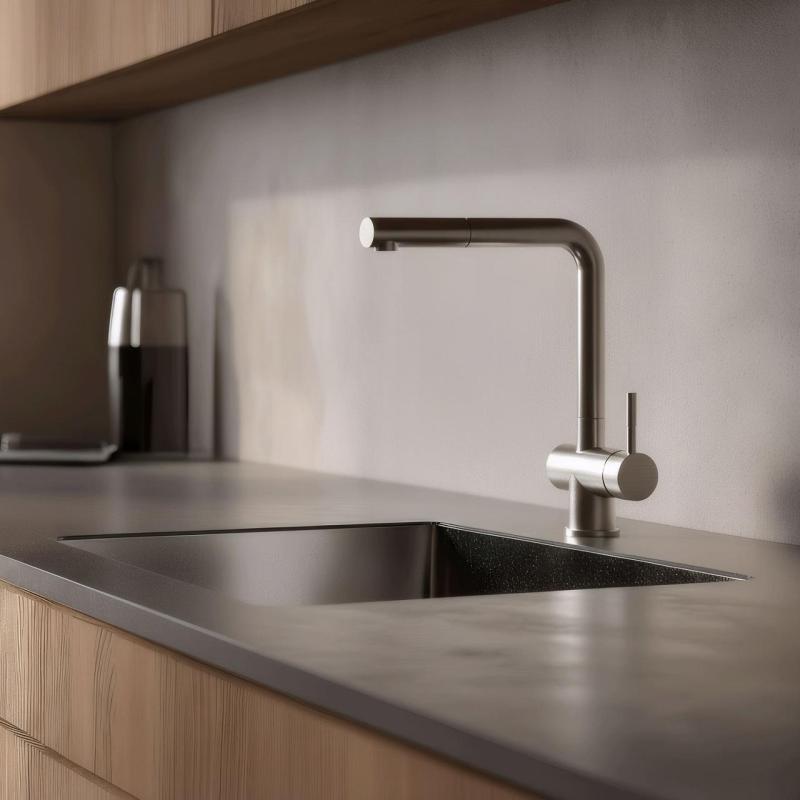 Pure.Sink Elite Steel Pulse-S baterie de bucătărie din oțel inoxidabil cu gură de scurgere extensibilă și mod de pulverizare PS8500-02