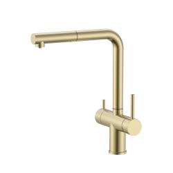 Pure.Sink Elite Steel Clear-S PVD periat aur 3-căi Robinet de bucătărie cu ieșire extensibilă și apă filtrată PS8120-60