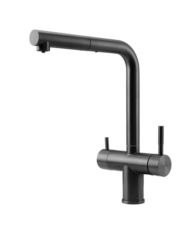 Pure.Sink Elite Steel Clear-S PVD arma de metal 3-căi Robinet de bucătărie cu gura de scurgere retractabilă și apă filtrată PS8120-61