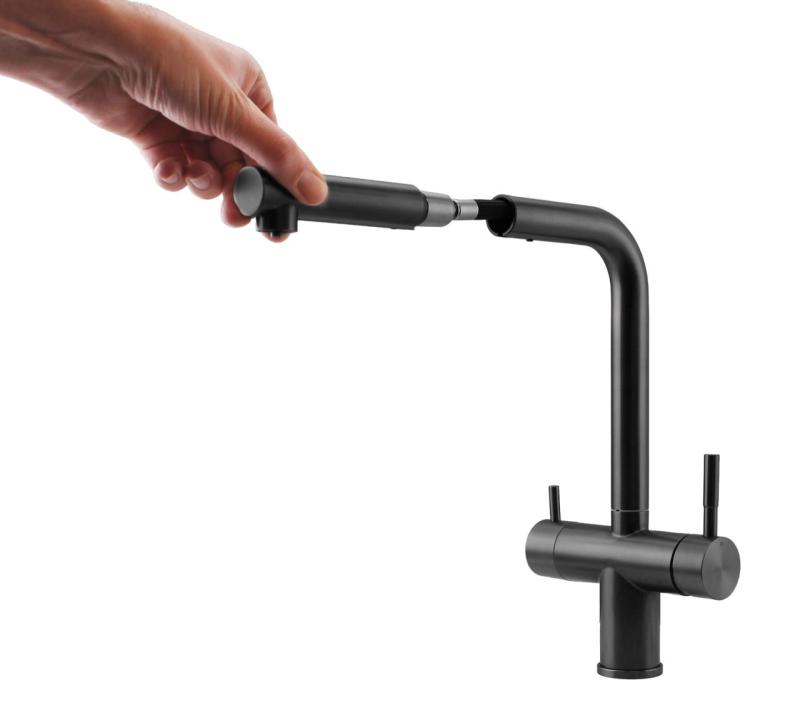 Pure.Sink Elite Steel Clear-S PVD arma de metal 3-căi Robinet de bucătărie cu gura de scurgere retractabilă și apă filtrată PS8120-61