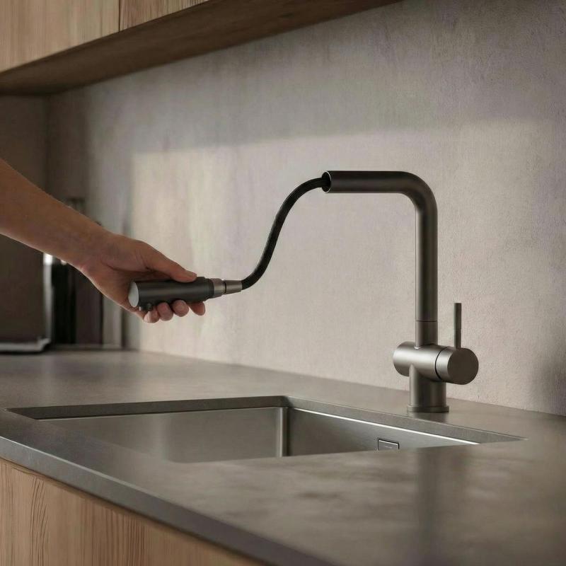 Pure.Sink Elite Steel Pulse-S robinet de bucătărie PVD gun metal cu duză extensibilă și mod de pulverizare PS8500-61