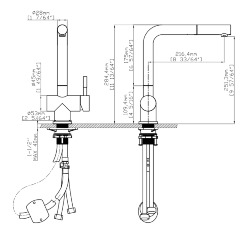 Baterie de bucătărie Pure.Sink Elite Steel Pulse-S din oțel inoxidabil PVD cupru cu gură de scurgere retractabilă și mod de pulverizare PS8500-62