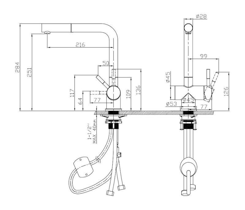 Baterie de bucătărie Pure.Sink Elite Steel Pulse-S din oțel inoxidabil PVD cupru cu gură de scurgere retractabilă și mod de pulverizare PS8500-62