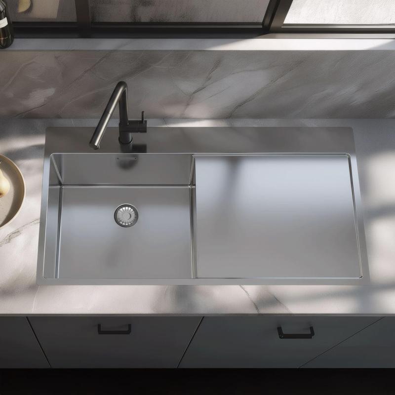 Pure.Sink Exclusivo Chiuvetă din oțel inoxidabil cu zonă de scurgere 100x52 cm Robinet cu manetă stânga PEX47100LT-02