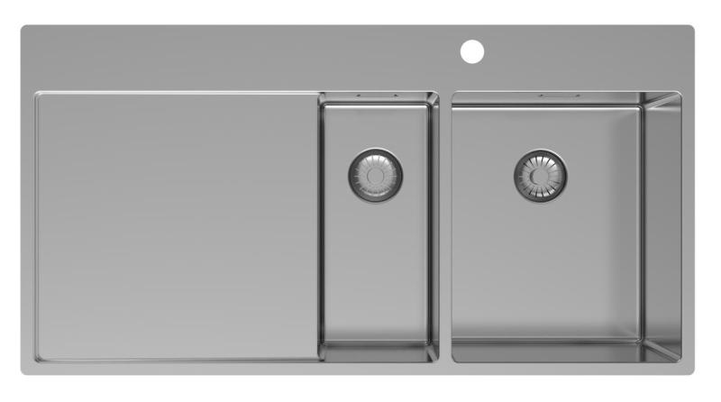 Pure.Sink Exclusivo Chiuvetă din oțel inoxidabil 1,5 cu zonă de scurgere 100x52 cm Robinet cu manetă dreapta PEX3418100RT-02