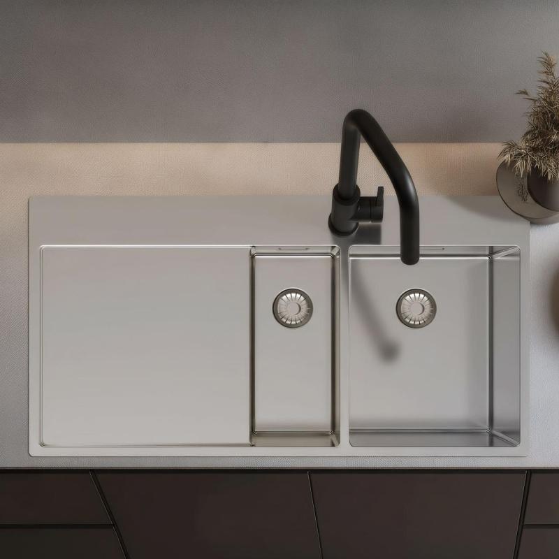 Pure.Sink Exclusivo Chiuvetă din oțel inoxidabil 1,5 cu zonă de scurgere 100x52 cm Robinet cu manetă dreapta PEX3418100RT-02