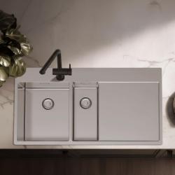 Pure.Sink Exclusivo Chiuvetă din oțel inoxidabil 1,5 cu zonă de scurgere 100x52 cm Robinet cu manetă stânga PEX3418100LT-02