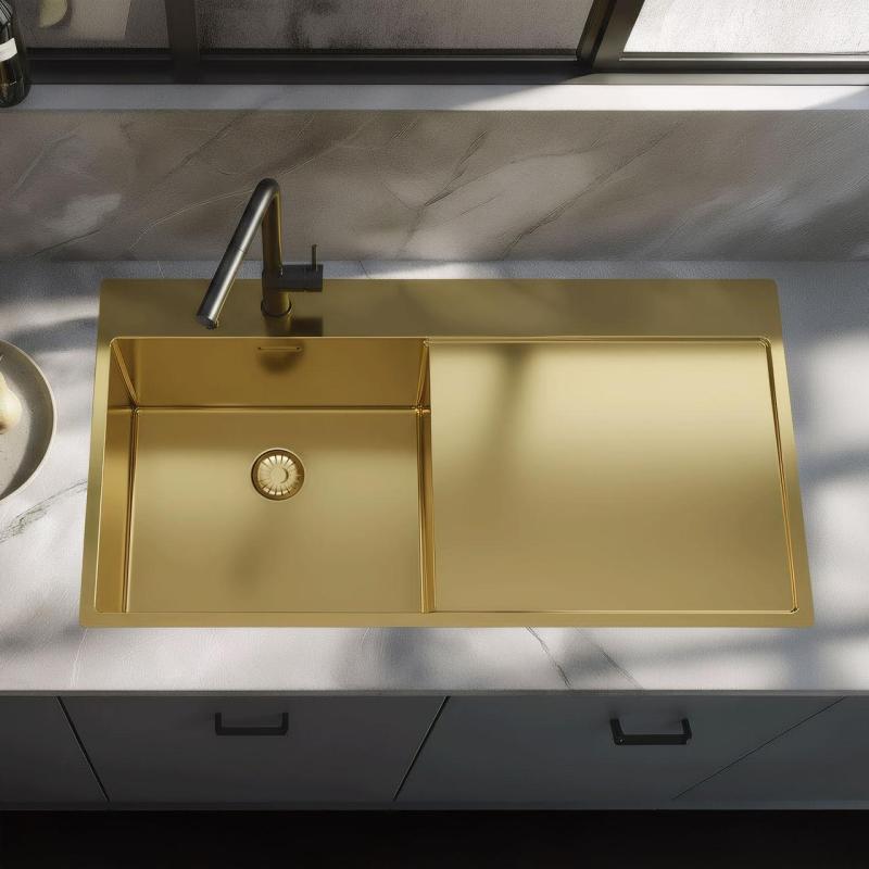 Pure.Sink Exclusivo Chiuvetă aurie cu zonă de scurgere 100x52 cm Robinet stânga PEX47100LT-60