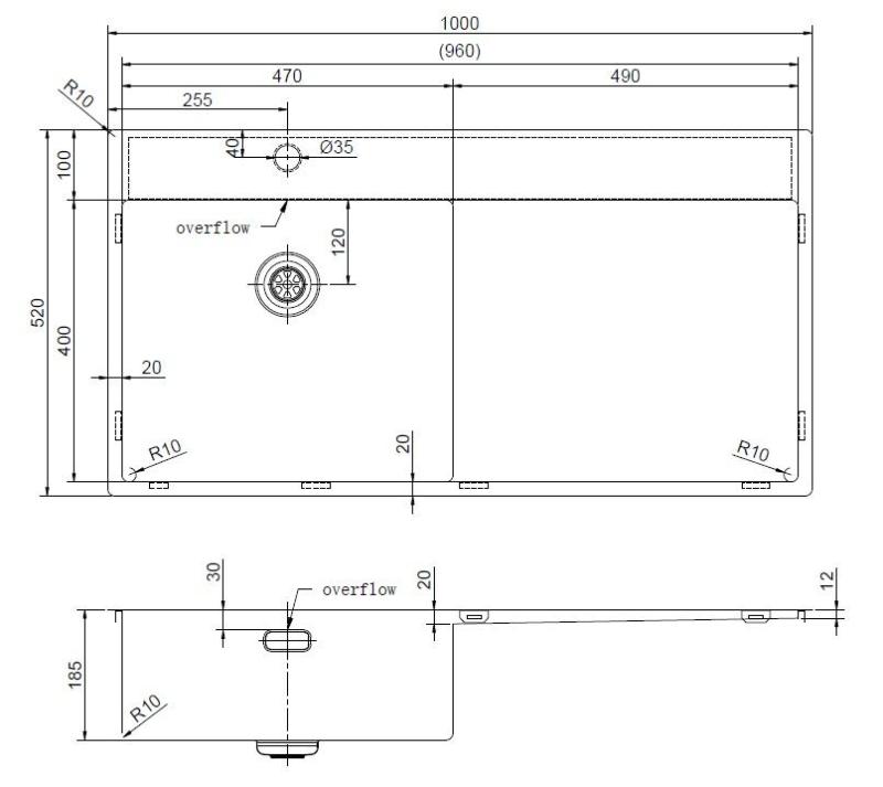 Pure.Sink Exclusivo Chiuvetă din metal cu scurgere 100x52 cm Robinet cu manetă stânga PEX47100LT-61