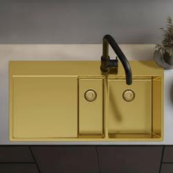 Pure.Sink Exclusivo Chiuvetă aurie 1,5 cu zonă de scurgere 100x52 cm Robinet cu manetă dreapta PEX3418100RT-60