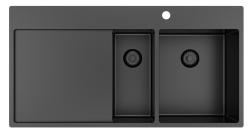 Pure.Sink Exclusivo Chiuvetă din metal de culoare gri metalizat, 1,5, cu zonă de scurgere, 100 x 52 cm, robinet cu manetă dreapta PEX3418100RT-61