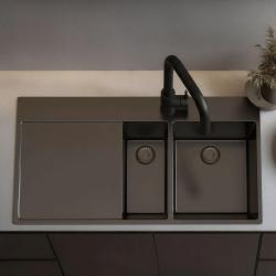 Pure.Sink Exclusivo Chiuvetă din metal de culoare gri metalizat, 1,5, cu zonă de scurgere, 100 x 52 cm, robinet cu manetă dreapta PEX3418100RT-61