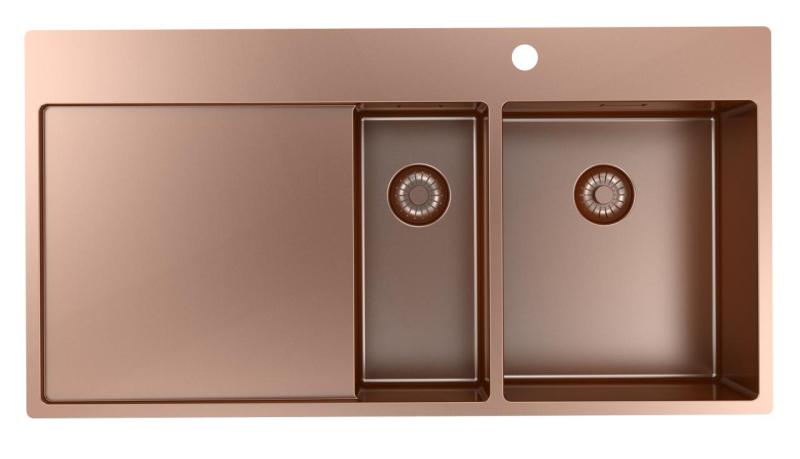 Pure.Sink Exclusivo Chiuvetă din cupru de 1,5  metru cu zonă de scurgere 100x52 cm Robinet cu manetă dreapta PEX3418100RT-62