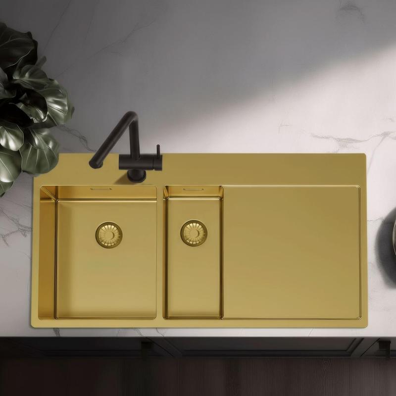 Pure.Sink Exclusivo Chiuvetă aurie de 1,5  cu zonă de scurgere 100x52 cm Robinet cu manetă stânga PEX3418100LT-60