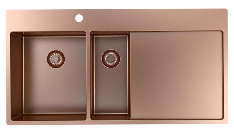 Pure.Sink Exclusivo Chiuvetă din cupru de 1,5  metri cu zonă de scurgere 100x52 cm Robinet cu manetă stânga PEX3418100LT-62