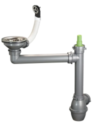 Set de scurgere Ausmann din oțel inoxidabil cu preaplin rotund, inclusiv sifon pentru chiuvetă simplă 1208972186