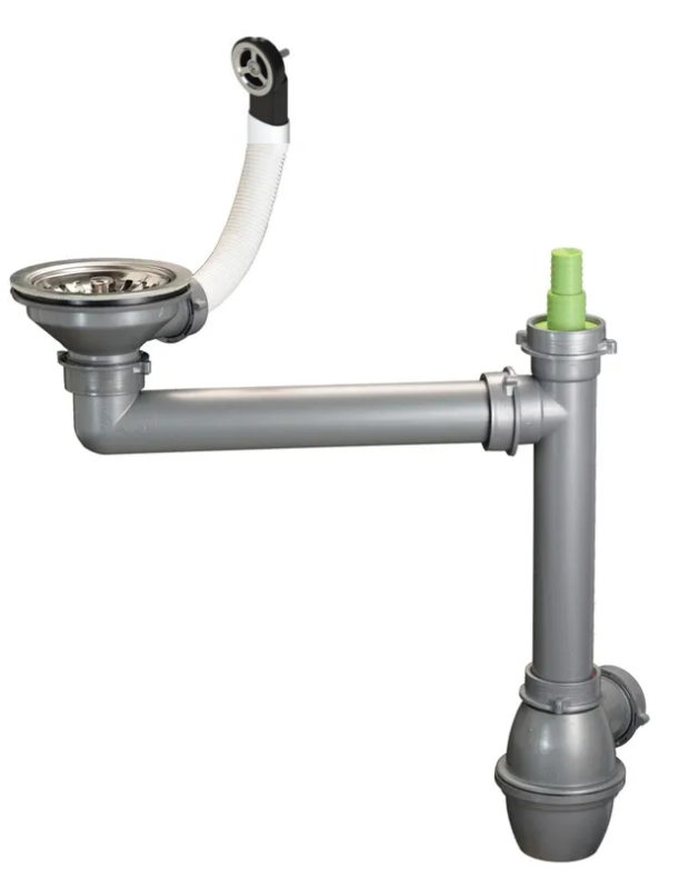 Set de scurgere Ausmann din oțel inoxidabil cu preaplin rotund, inclusiv sifon pentru chiuvetă simplă 1208972186