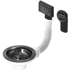 Pure.Sink Universal Set de dopuri pentru coșuri Gun metal, set de scurgere pentru chiuvetă, incluzând preaplin rotund și dreptunghiular WSTMAN-61