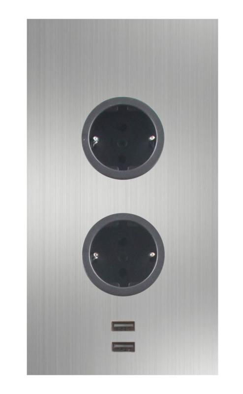 Indux Corner Colonă de alimentare cu 2 prize cu împământare și 2 încărcătoare USB din oțel inoxidabil 1208972296