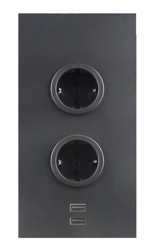 Indux Corner Stâlp de alimentare cu 2 prize cu împământare și 2 încărcătoare USB Negru 1208972297