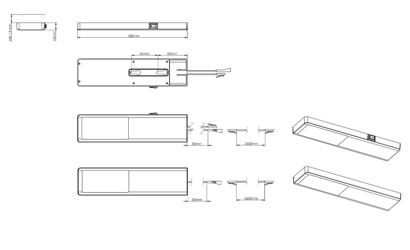 Indux Nivo Spot LED pentru bucătărie 3 W cu comutator central, aspect aluminiu 1208972333
