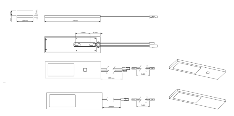 Indux Lino Set LED pentru bucătărie, 4 spoturi 4W, cu comutator tactil integrat, aluminiu 1208972396