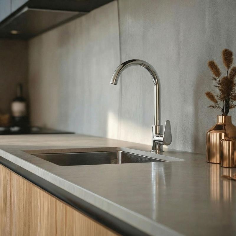 Aquanello Casa Baterie de bucătărie cu un singur mâner din crom CR-1201-CS