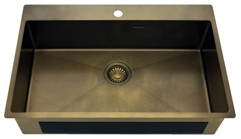 Pure.Sink Luxion Chiuvetă mare din bronz antic PVD 78x50 cm Tapwing cu suport pentru robinet și raft inferior PLX7850T-64