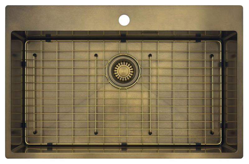 Pure.Sink Luxion Chiuvetă mare din bronz antic PVD 78x50 cm Tapwing cu suport pentru robinet și raft inferior PLX7850T-64