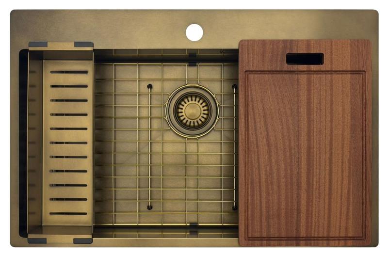 Pure.Sink Luxion Chiuvetă mare din bronz antic PVD 78x50 cm Tapwing cu suport pentru robinet și raft inferior PLX7850T-64