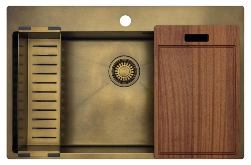 Pure.Sink Luxion Chiuvetă mare din bronz antic PVD 78x50 cm Tapwing cu suport pentru robinet și raft inferior PLX7850T-64