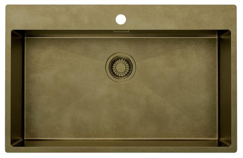 Pure.Sink Luxion Chiuvetă mare din bronz antic PVD 78x50 cm Tapwing cu suport pentru robinet și raft inferior PLX7850T-64