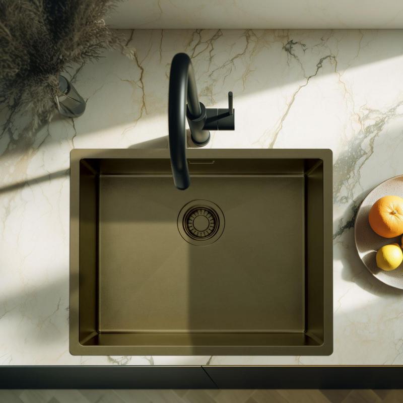 Pure.Sink Luxion PVD Chiuvetă din bronz antic 50x40 cm pentru montare sub blat, încastrare și montare pe blat cu raft inferior PLX5040-64