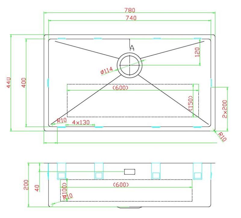 Pure.Sink Luxion Chiuvetă mare din bronz antic PVD 74x40 cm pentru montare sub blat, încastrare și montare pe blat cu raft inferior PLX7440-64