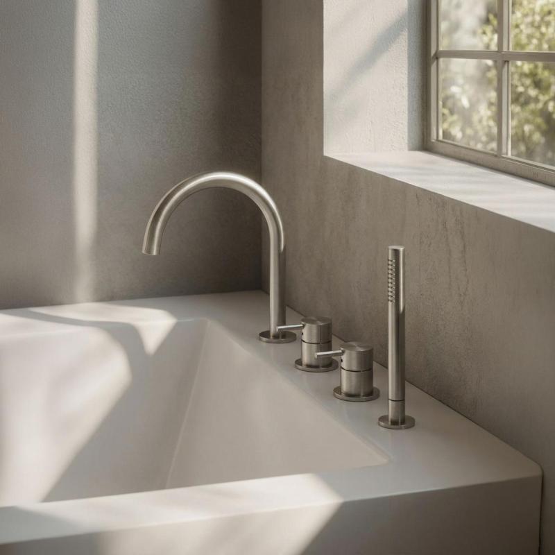 MURO TUA Baterie de cadă încastrată cu bec rotund și duză de mână extensibilă, crom 1208972441