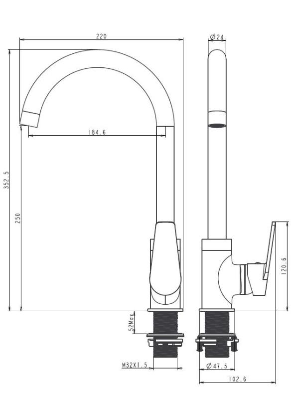 Aquanello Casa Baterie de bucătărie cu un singur mâner, negru BL-1201-CS