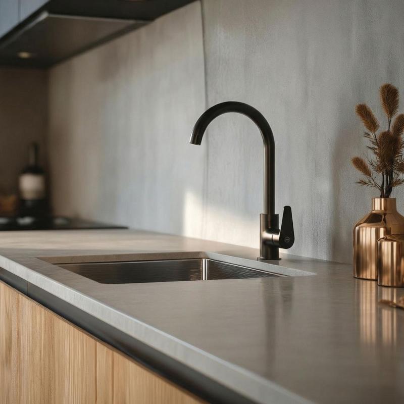 Aquanello Casa Baterie de bucătărie cu un singur mâner, negru BL-1201-CS