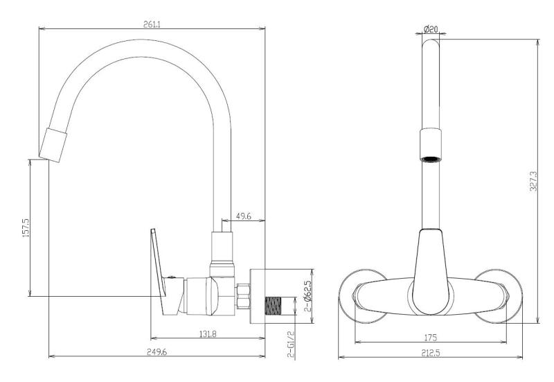 Aquanello Casa Robinet de bucătărie de perete, negru, cu gura de scurgere înaltă și flexibilă BL-1301-CS