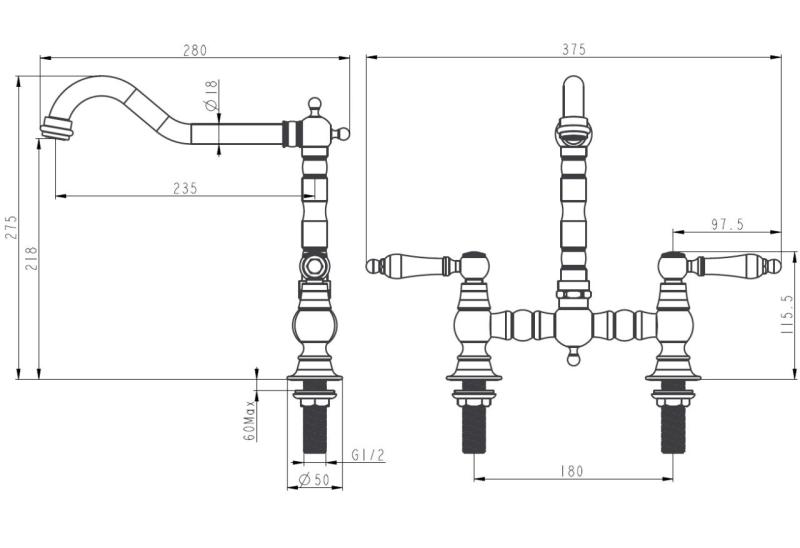 Aquanello Heritage Manor Bucătărie clasică Robinet de bucătărie nostalgic cu mâner alb CR-0010-HM