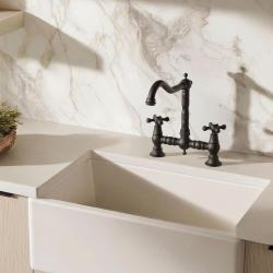 Aquanello Heritage Ascot Baterie de bucătărie clasică, în stil nostalgic, cu mâner în formă de cruce, negru, model BL-0011-HA