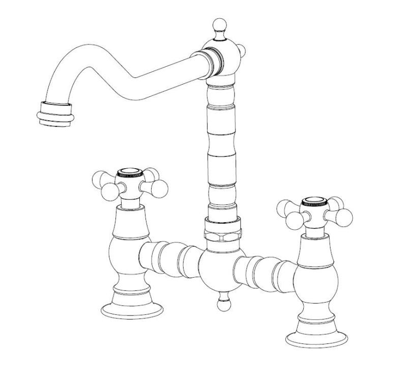 Aquanello Heritage Ascot Baterie de bucătărie clasică, în stil nostalgic, cu mâner în formă de cruce, din oțel inoxidabil, model NB-0011-HM