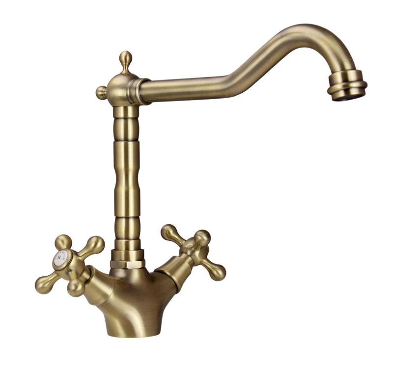 Aquanello Heritage Ascot Bucătărie clasică Robinet de bucătărie nostalgic din bronz cu bec unghiular BN-4002-HA