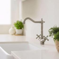 Aquanello Heritage Ascot Baterie de bucătărie clasică, în stil nostalgic, din oțel inoxidabil, cu gura de scurgere în unghi, model NB-4002-HA