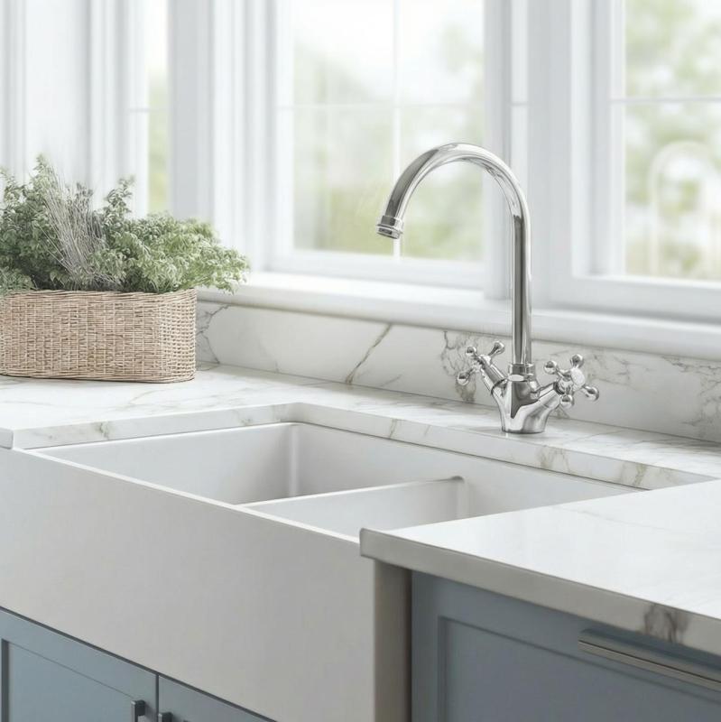 Aquanello Heritage Ascot Bucătărie clasică Robinet de bucătărie nostalgic cromat cu bec rotund CR-4003-HA