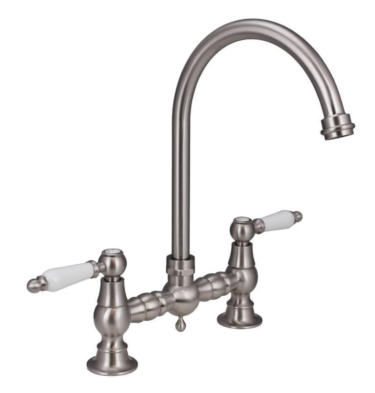 Aquanello Heritage Manor Bucătărie clasică Robinet de bucătărie nostalgic din oțel inoxidabil cu mâner alb și bec rotund NB-4001-HA